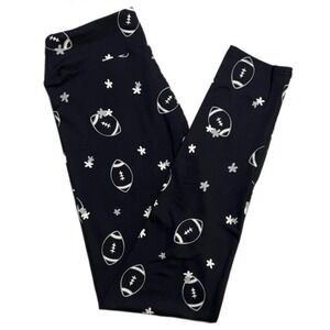 LuLaRoe Girls Leggings Size L/XL Black Football Floral Sports Sizes 8-14 NWT